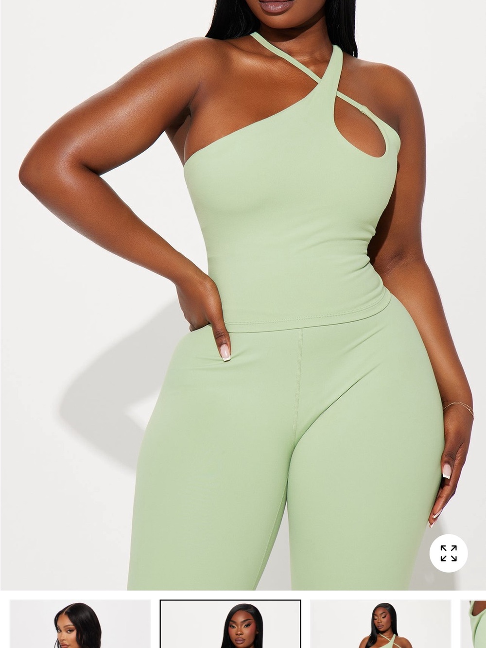 Fashion Nova Light Green Asymmetric Cutout Tank and Leggings Set